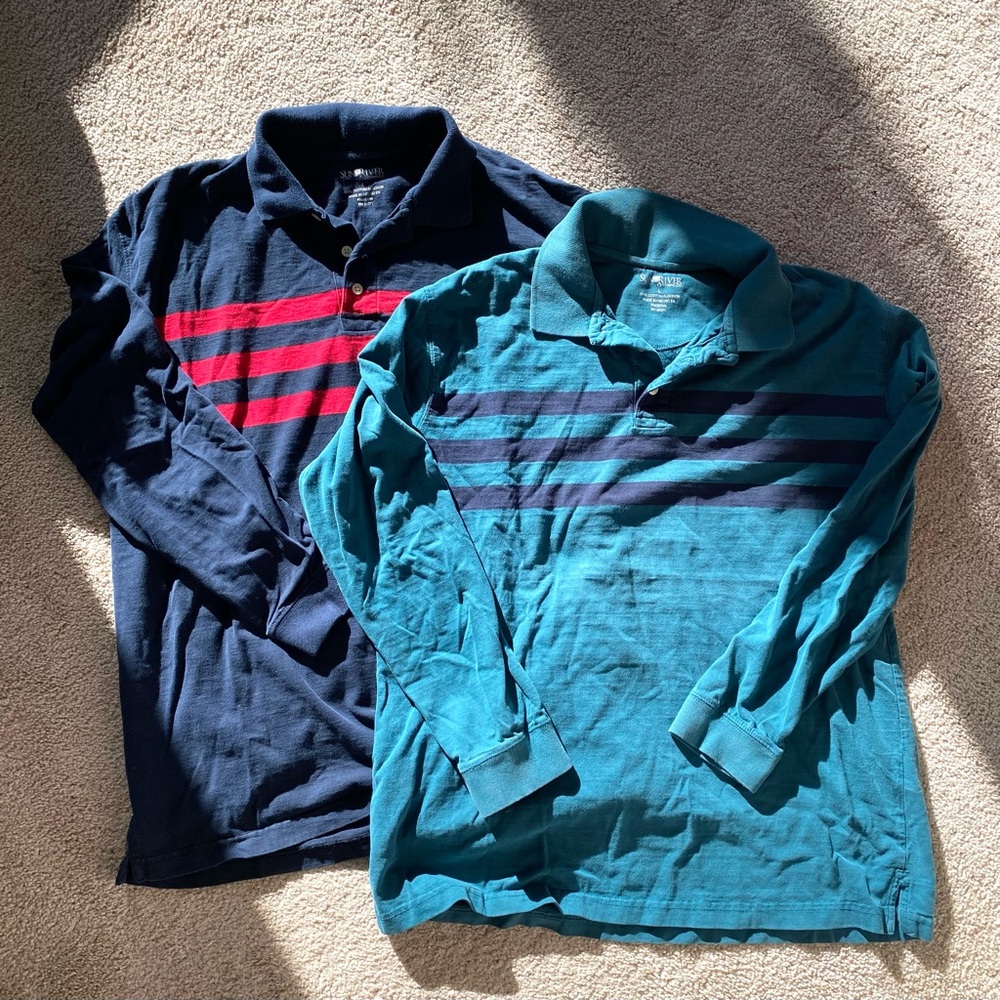 Long Sleeve Polo Shirt with Stripes - Blue/Teal